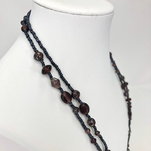 Beaded Opera Necklace Dual Strand Vintage No Clasp Earth Tones Vintage - Picture 5 of 7